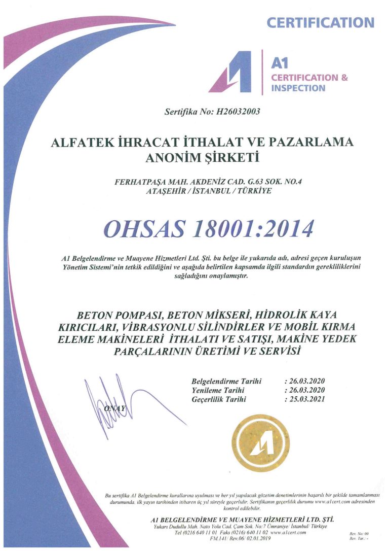 Alfatek kalite belgesi